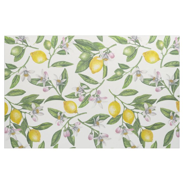 Tissu Branches de citron avec fleurs et fruits sur blanc (Fat Quarter)