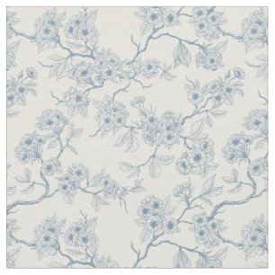 Tissu branches de fleurs de cerisier en bleu et blanc ca
