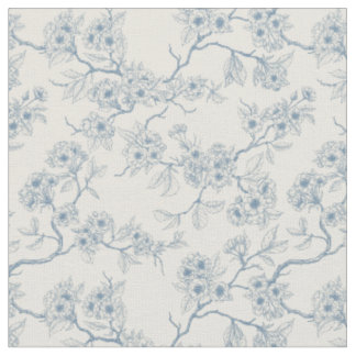 Tissu branches de fleurs de cerisier en bleu et blanc ca
