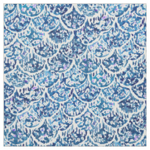 Tissu BRASSES d'indigo d'aquarelle d'échelle de poisson