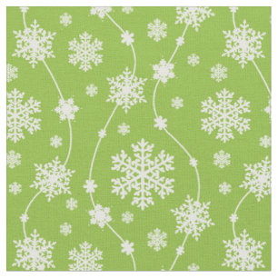 Tissu Bright Lime Green Winter White Snowflake Motif