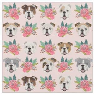 Tissu Bulldogs anglais floral rose