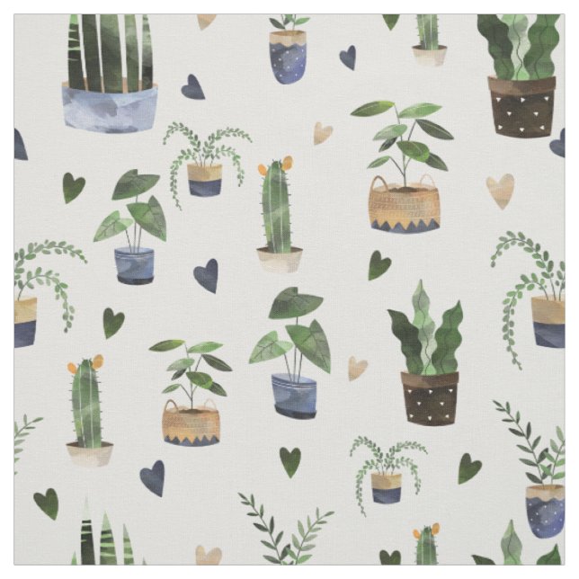 Tissu Cactus Plantes Succulentes & Pot Boho Motif (Échantillon)