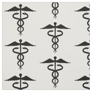 Tissu Caduceus Médicale Coton noir et blanc