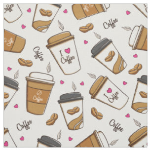 Tissu Cafés, Fèves de café, Amateur de café, Coeurs