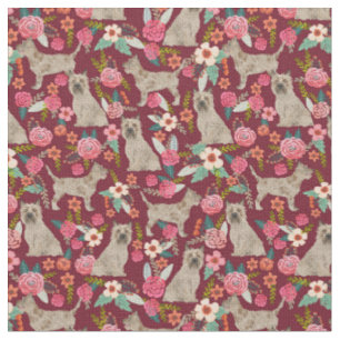 Tissu cairn terrier chien vintage floraux bourgogne