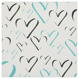 Tissu Calligraphie des Coeurs turquoises Formes cardiaqu