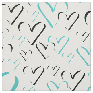 Tissu Calligraphie des Coeurs turquoises Formes cardiaqu
