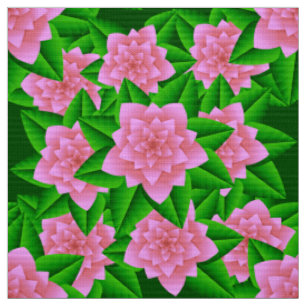 Tissu Camellias rose glace et Feuilles verts