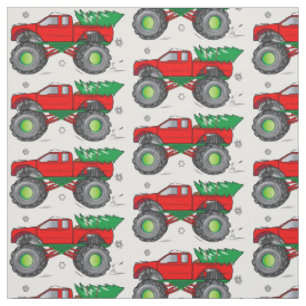 Tissu Camion de monstre transportant l'arbre de Noël