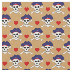 Tissu Capitaine Jack, Crâne et Coeur rouge/Pirates Tiss