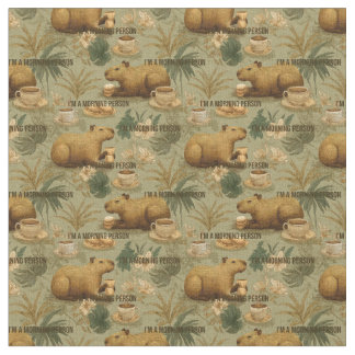 Tissu Capybara Morning Coffee Breakfast Botanical Art