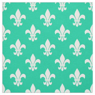 Tissu Caraibes Vert, Blanc Fleur De Lis Motif