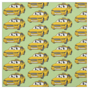 Tissu Caricature amusante de taxi jaune mignon
