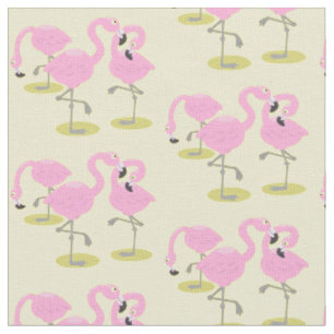 Tissu Caricature bleu trio flamand rose mou