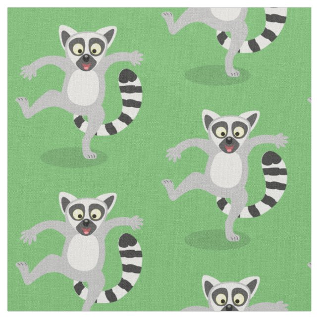 Tissu Caricature de danse lémurienne en anneau mignon (Fermer)