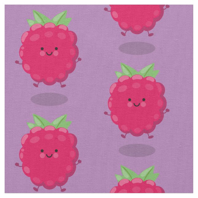 Tissu Caricature de framboise très heureuse (Fermer)