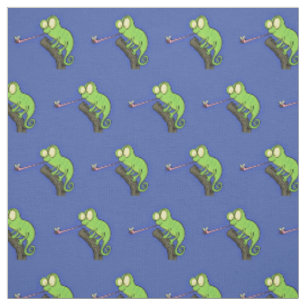 Tissu Caricature de lézard de caméléon vert joyeux