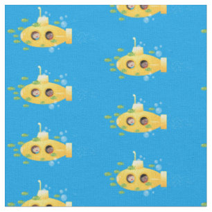 Tissu Caricature de poisson sous-marin jaune mignon
