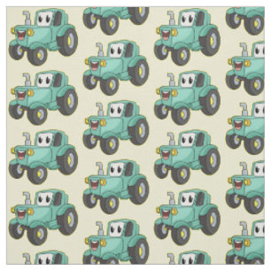 Tissu Caricature joli tracteur vert joyeux