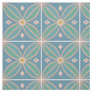 Tissu Carrelage de fleurs marocaines turquoise et rose