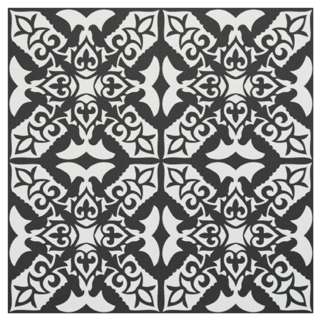 Tissu Carrelage marocain - blanc avec arrière - plan noi (Échantillon)