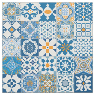 Tissu Carrelage marocain - bleu et orange