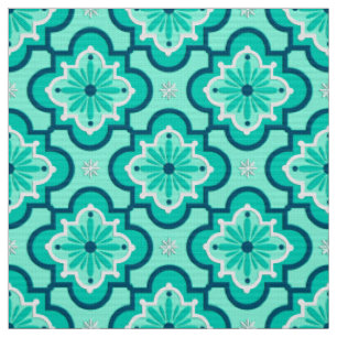 Tissu Carrelage marocain Motif, Aqua et Turquoise
