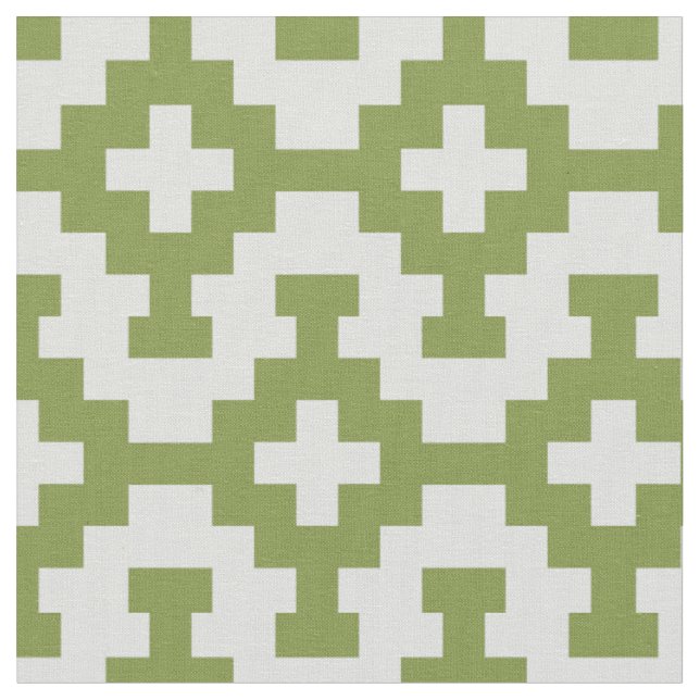 Tissu Carrés à variable verte sur gris clair blanc (Fermer)