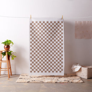 Tissu Carrés Checker mocha brun blanc géométrique rétro