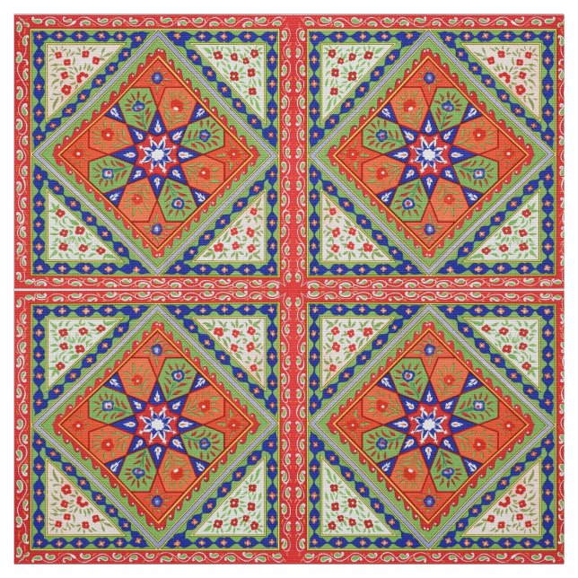 Tissu Carrés Et Diamants Impression Florale (Échantillon)