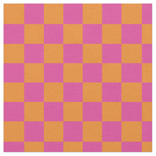 Tissu Carrés géométriques modernes rose Orange À damiers