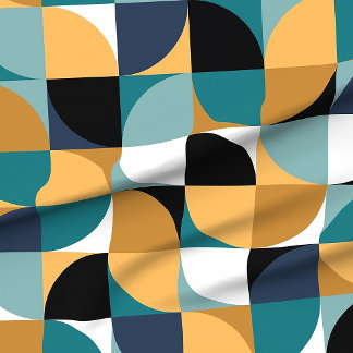 Tissu carrés rétro mod en turquoise moutarde noir blanc 