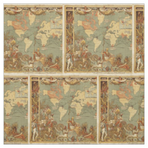 Tissu Carte du monde Antique 1886 Illustré