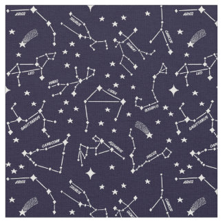 Tissu Cartes Zodiac Star Blanc Sur Sorcière Cheeky Bleu 