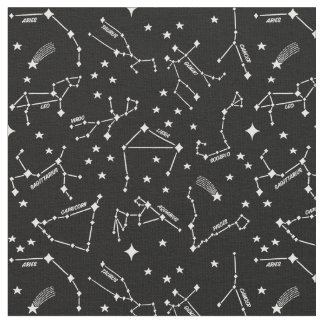 Tissu Cartes Zodiac Star Blanches Sur Sorcière Noire Che