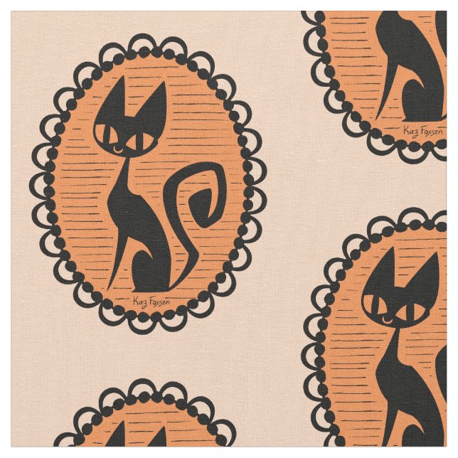 Tissu Cat noir rétro (Fermer)