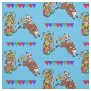 Tissu Cavalier de Taureau et clown de rodéo avec des