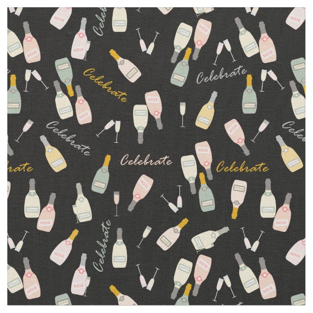 Tissu Célébrations de Champagne en noir (Fermer)