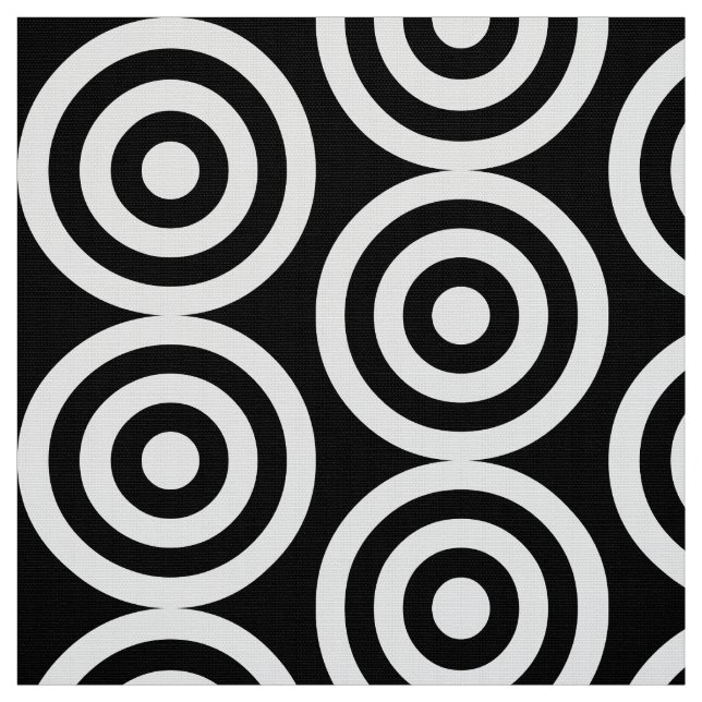 Tissu Cercles concentrés - Blanc sur Noir (Échantillon)