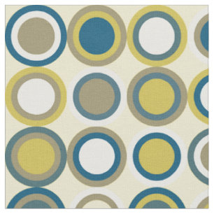 Tissu Cercles du milieu du siècle Motif Bleu Jaune Tan B