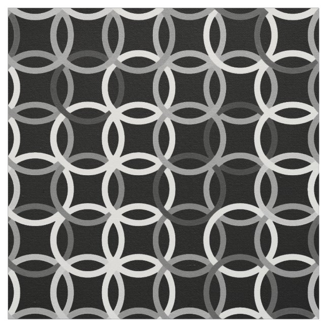 Tissu Cercles, noir, blanc et gris modernes de la moitié (Échantillon)