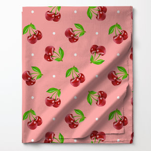 Tissu Cerises à pois sur fond rose