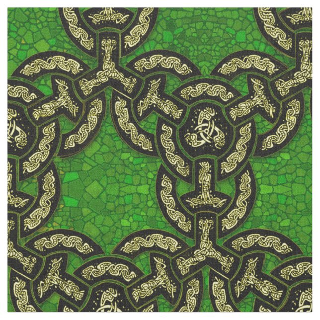 Tissu Chaîne de dragon celtique en vert foncé (Fermer)