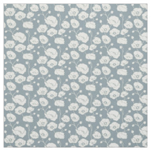 Tissu Champ de pavots blanc sur bleu