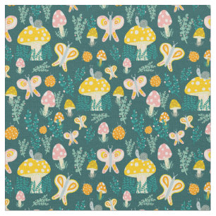 Tissu Champignons magiques Mignons Papillons Escargots L