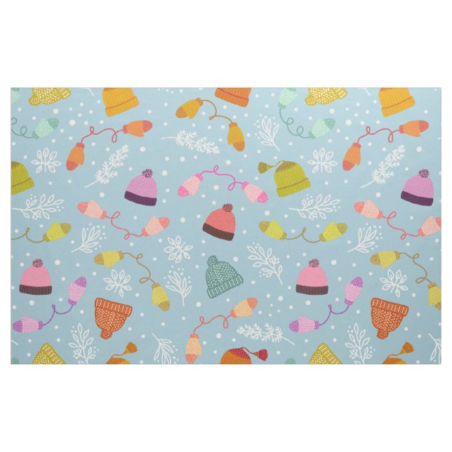Tissu Chapeaux et mitaines tricotés motif bleu d'hiver (Fat Quarter)