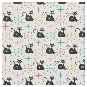 Tissu Chat atomique noir du milieu du siècle avec Starbu