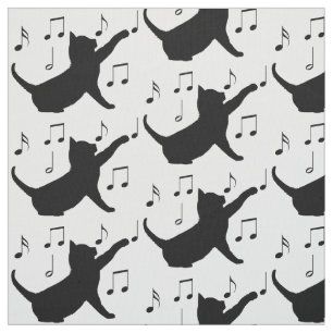Tissu Chat et notes musicales en silhouette