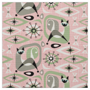 Tissu Chat siamois Abstrait en rose